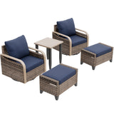 Modern Wicker 5 Piece Furniture Set w/ Swivel Rocking Chairs, Brown/Gray - Eagle Peak®