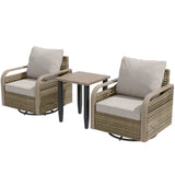 Modern Wicker Outdoor 3 Piece Wicker Swivel Rocking Chairs & Side Table, Brown/Gray - Eagle Peak®