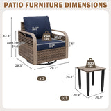 Modern Wicker Outdoor 3 Piece Wicker Swivel Rocking Chairs & Side Table, Brown/Gray - Eagle Peak®