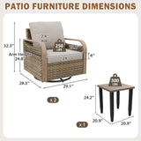 Modern Wicker Outdoor 3 Piece Wicker Swivel Rocking Chairs & Side Table, Brown/Gray - Eagle Peak®
