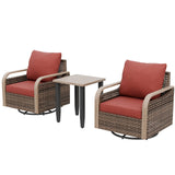 Modern Wicker Outdoor 3 Piece Wicker Swivel Rocking Chairs & Side Table, Brown/Gray - Eagle Peak®