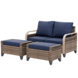 Modern Wicker Outdoor 3 Pieces Patio Furniture Set, 2-Seat Loveseat and 2 Ottoman - Eagle Peak®