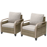 Modern Wicker Outdoor Chair, Patio Chair Curved Armrest, 2 Chairs, Brown/Gray - Eagle Peak®