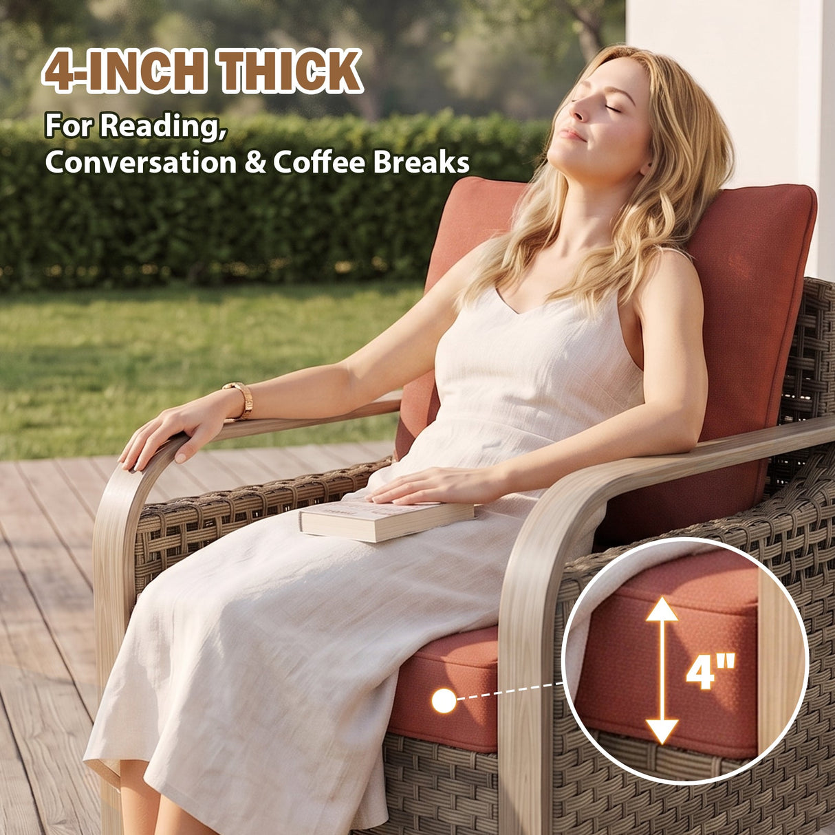 Modern Wicker Outdoor Chair, Patio Chair Curved Armrest, 2 Chairs, Brown/Gray - Eagle Peak®