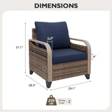 Modern Wicker Outdoor Chair, Patio Chair Curved Armrest, 2 Chairs, Brown/Gray - Eagle Peak Custom Canopy Tent