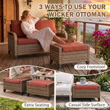 Modern Wicker Outdoor Furniture Set, 2 Patio Chairs, 2-Seat Loveseat, 2 Ottomans and Coffee Table, 6 Pieces, Brown/Gray - Eagle Peak®