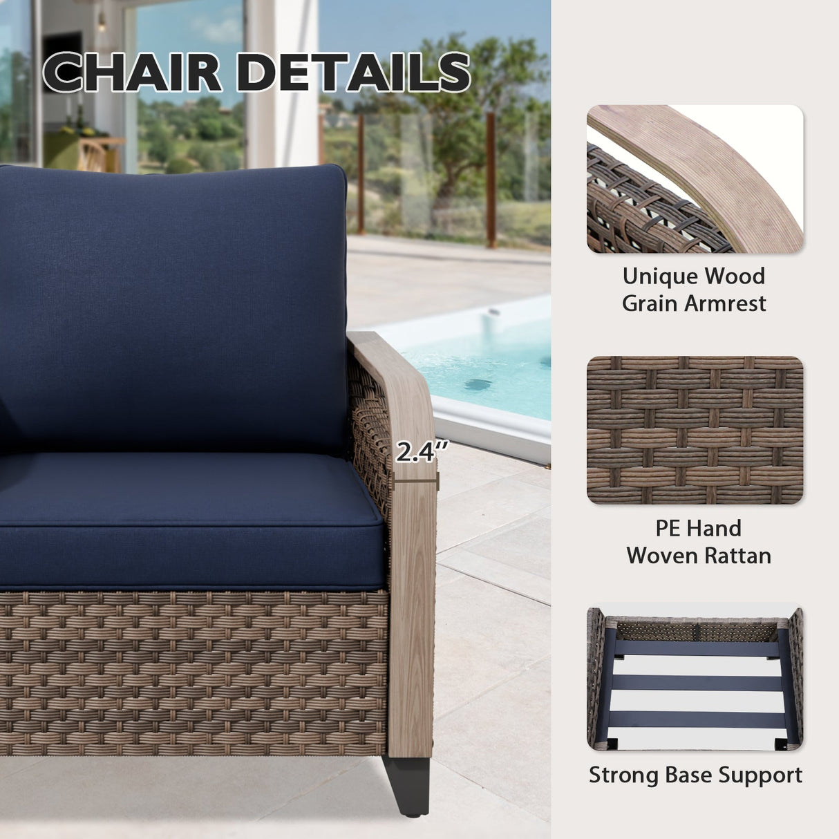 Modern Wicker Outdoor Furniture Set, 2 Patio Chairs, 2 - Seat Loveseat, 2 Ottomans and Coffee Table, 6 Pieces, Brown/Gray - Eagle Peak Custom Canopy Tent