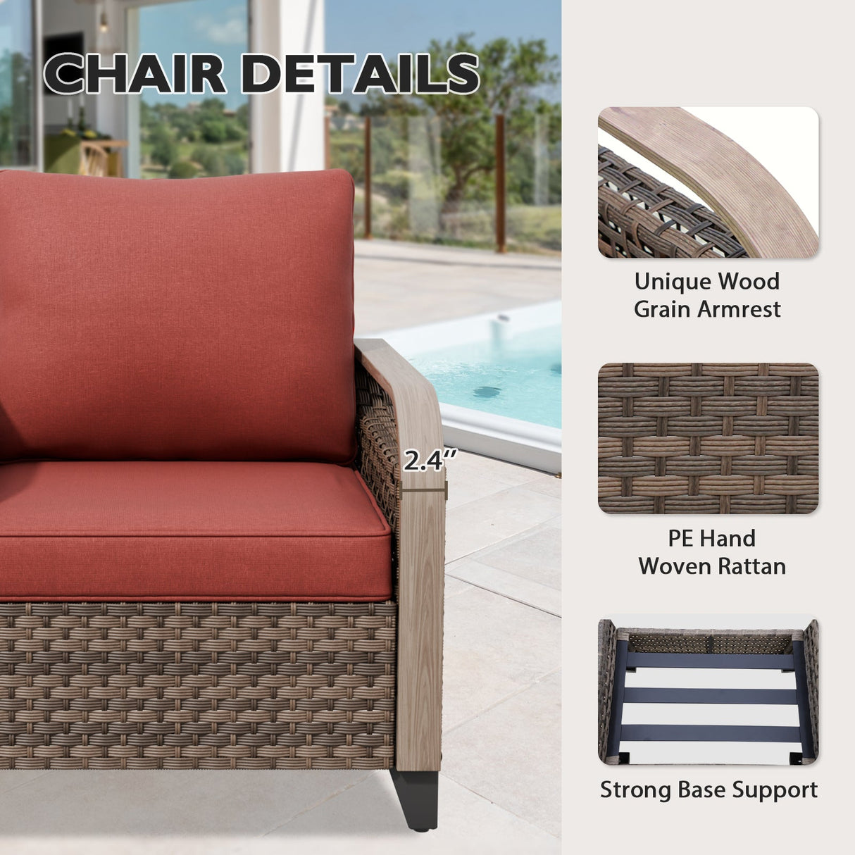 Modern Wicker Outdoor Furniture Set, 2 Patio Chairs, 2 - Seat Loveseat, 2 Ottomans and Coffee Table, 6 Pieces, Brown/Gray - Eagle Peak Custom Canopy Tent