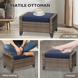 Modern Wicker Outdoor Furniture Set, 2 Patio Chairs, 2 - Seat Loveseat, 2 Ottomans and Coffee Table, 6 Pieces, Brown/Gray - Eagle Peak Custom Canopy Tent