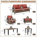 Modern Wicker Outdoor Furniture Set,4 Swivel Rocker Chairs, 3-Seat Loveseat, 2 Ottomans, Coffee Table and Side Table, 9 Pieces, Brown/Gray - Eagle Peak®
