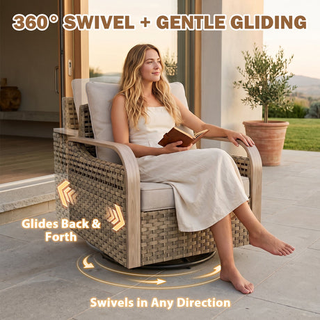 Modern Wicker Outdoor Glider Rocking Chair,2 Chairs, Brown/Gray - Eagle Peak®