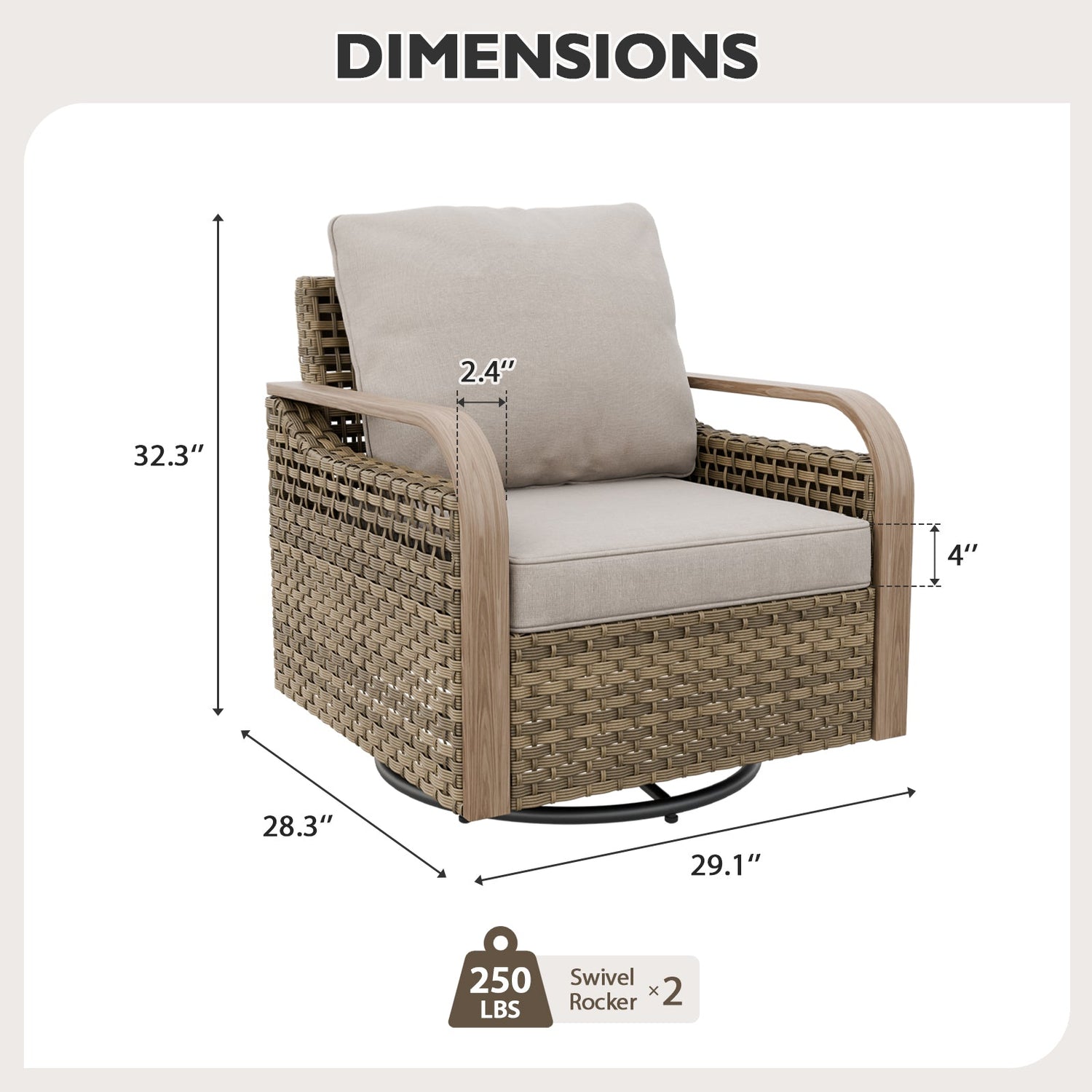Modern Wicker Outdoor Glider Rocking Chair,2 Chairs, Brown/Gray