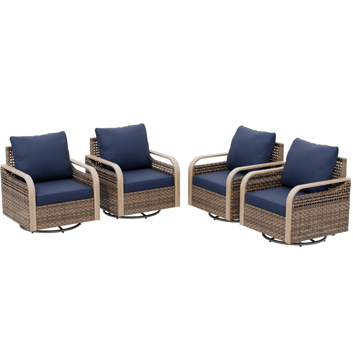 Modern Wicker Outdoor Glider Rocking Chair,4 Chairs, Brown/Gray - Eagle Peak®