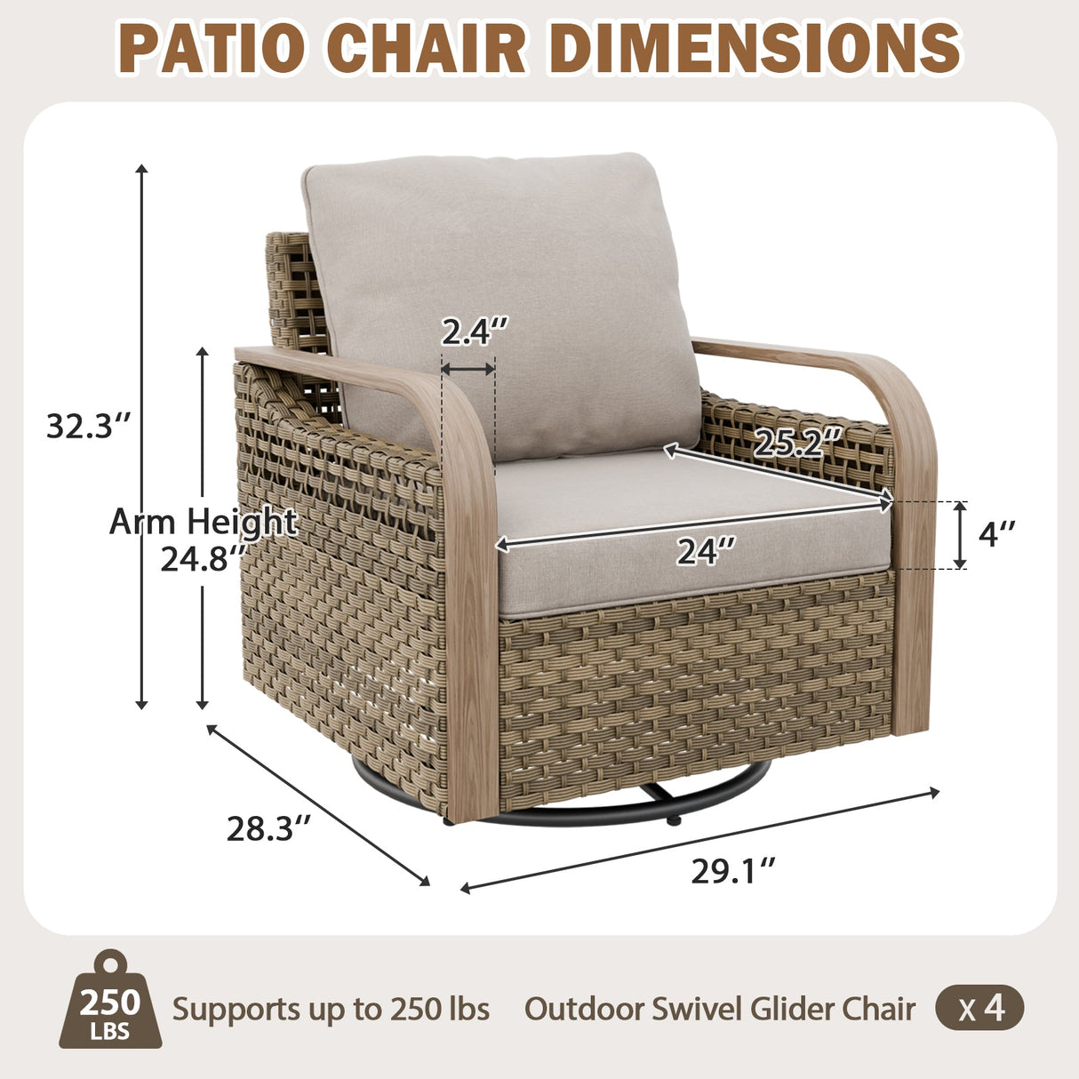 Modern Wicker Outdoor Glider Rocking Chair,4 Chairs, Brown/Gray - Eagle Peak®