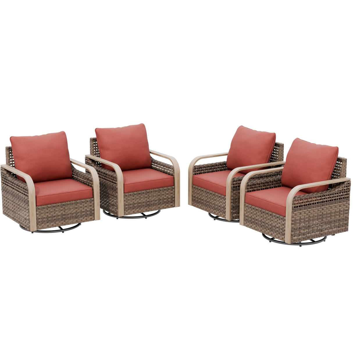 Modern Wicker Outdoor Glider Rocking Chair,4 Chairs, Brown/Gray - Eagle Peak®