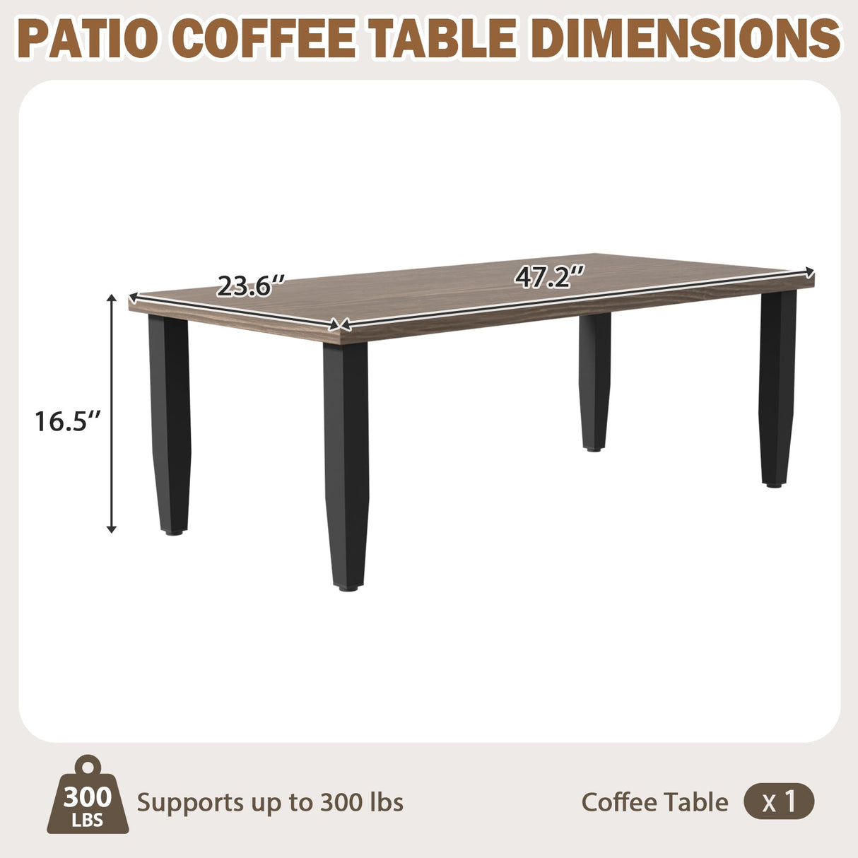 Modern Wicker Outdoor Modern Rectangle Small Patio Table, Wood Grain Top - Eagle Peak®