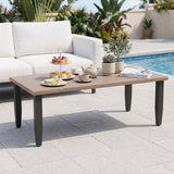 Modern Wicker Outdoor Modern Rectangle Small Patio Table, Wood Grain Top - Eagle Peak®