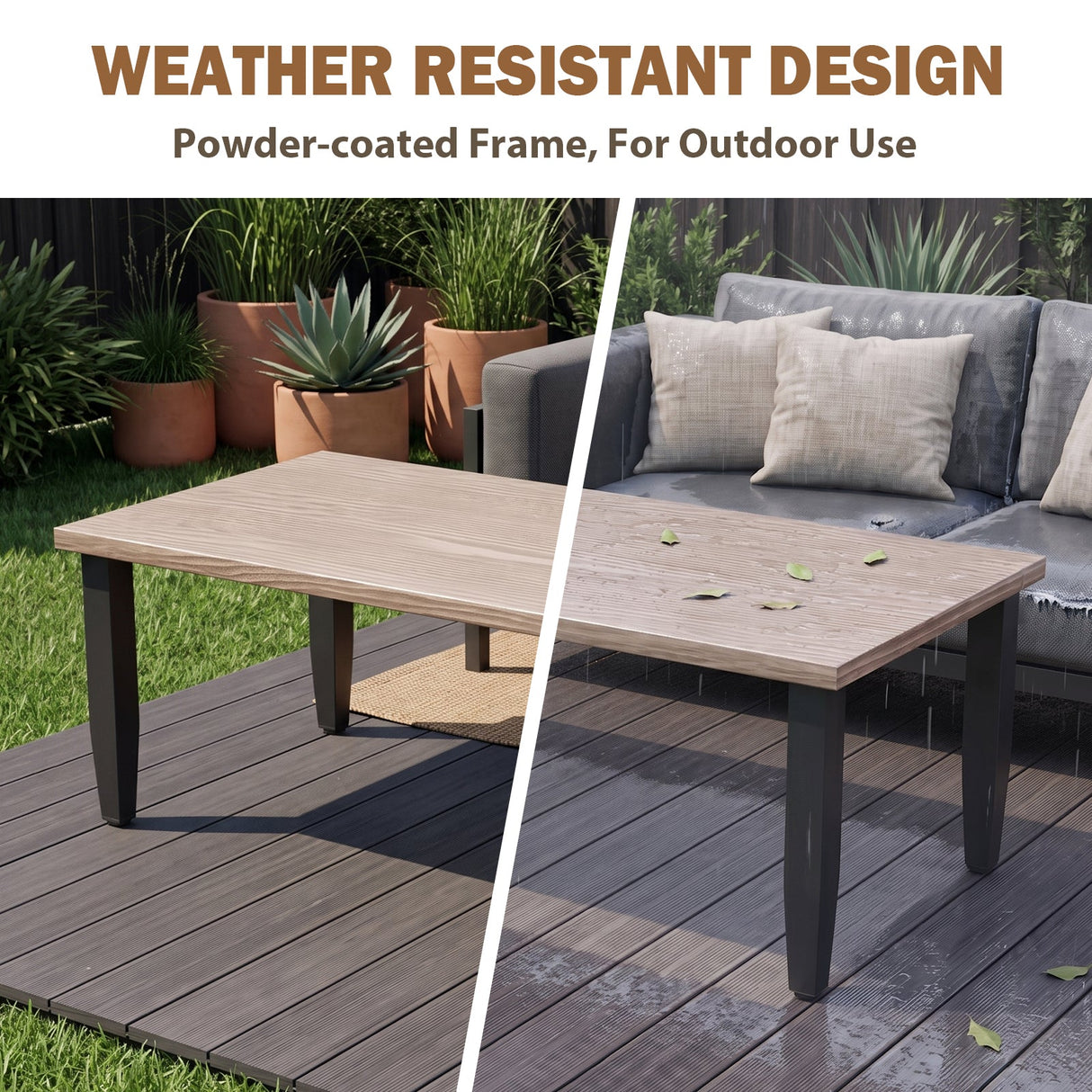 Modern Wicker Outdoor Modern Rectangle Small Patio Table, Wood Grain Top - Eagle Peak®