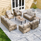 Modern Wicker Outdoor Patio Furniture Set, 2 Patio Chairs, 2 Swivel Rocker Chairs, 3-Seat Sofa, Loveseat, Coffee Table and Side Table, 8 Pieces, Brown/Gray - Eagle Peak®