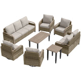 Modern Wicker Outdoor Patio Furniture Set, 2 Patio Chairs, 2 Swivel Rocker Chairs, 3-Seat Sofa, Loveseat, Coffee Table and Side Table, 8 Pieces, Brown/Gray - Eagle Peak®