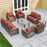 Modern Wicker Outdoor Patio Furniture Set, 2 Patio Chairs, 2 Swivel Rocker Chairs, 3-Seat Sofa, Loveseat, Coffee Table and Side Table, 8 Pieces, Brown/Gray - Eagle Peak®