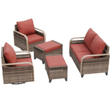 Modern Wicker Outdoor Patio Furniture Set, 5 Pieces, 2 Swivel Rocking Chairs, 2-Seat Loveseat and 2 Ottomans - Eagle Peak®