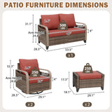 Modern Wicker Outdoor Patio Furniture Set, 5 Pieces, 2 Swivel Rocking Chairs, 2-Seat Loveseat and 2 Ottomans - Eagle Peak®