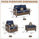 Modern Wicker Outdoor Patio Furniture Set, 5 Pieces, 2 Swivel Rocking Chairs, 2-Seat Loveseat and 2 Ottomans - Eagle Peak®
