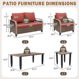 Modern Wicker Outdoor Patio Furniture Set,2 Patio Chairs, 2-Seat Loveseat, Coffee Table and Side Table, 5 Pieces, Brown/Gray - Eagle Peak®