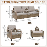 Modern Wicker Outdoor Patio Furniture Set,2 Patio Chairs, 3-Seat Loveseat and 2 Ottomans, 5 Pieces, Brown/Gray - Eagle Peak®