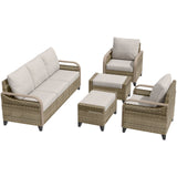 Modern Wicker Outdoor Patio Furniture Set,2 Patio Chairs, 3-Seat Loveseat and 2 Ottomans, 5 Pieces, Brown/Gray - Eagle Peak®