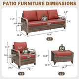 Modern Wicker Outdoor Patio Furniture Set,2 Patio Chairs, 3-Seat Loveseat and 2 Ottomans, 5 Pieces, Brown/Gray - Eagle Peak®