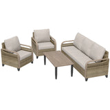 Modern Wicker Outdoor Patio Furniture Set,2 Patio Chairs, 3-Seat Loveseat and Coffee Table, 4 Pieces, Brown/Gray - Eagle Peak®