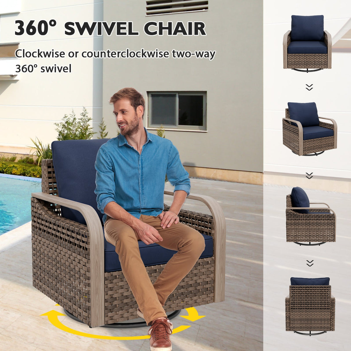 Modern Wicker Outdoor Patio Furniture Set,2 Swivel Rocking Chairs, 2 - Seat Loveseat, Coffee Table and Side Table, 5 Pieces, Brown/Gray - Eagle Peak Custom Canopy Tent