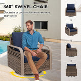 Modern Wicker Outdoor Patio Furniture Set,2 Swivel Rocking Chairs, 2 - Seat Loveseat, Coffee Table and Side Table, 5 Pieces, Brown/Gray - Eagle Peak Custom Canopy Tent
