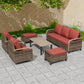 Modern Wicker Outdoor Patio Furniture Set,2 Swivel Rocking Chairs, 3-Seat Loveseat, 2 Ottomans and Coffee Table, 6 Pieces, Brown/Gray - Eagle Peak®