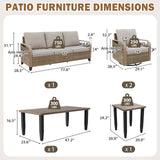 Modern Wicker Outdoor Patio Furniture Set,2 Swivel Rocking Chairs, 3-Seat Loveseat, 2 Ottomans and Coffee Table, 6 Pieces, Brown/Gray - Eagle Peak®