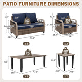 Modern Wicker Outdoor Patio Furniture Set,5 Pieces, 2 Swivel Rockers, 2-Seat Loveseat, Coffee Table and Side Table - Eagle Peak®