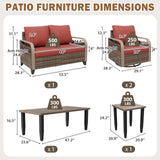 Modern Wicker Outdoor Patio Furniture Set,5 Pieces, 2 Swivel Rockers, 2-Seat Loveseat, Coffee Table and Side Table - Eagle Peak®