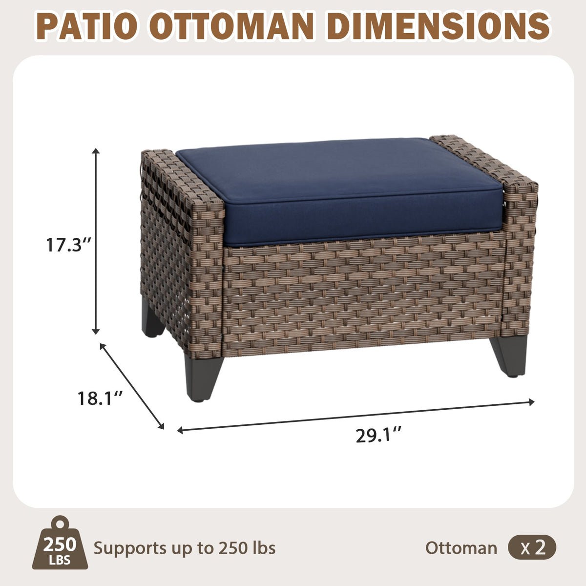 Modern Wicker Patio Ottoman Foot Rest, Brown/Gray - Eagle Peak®