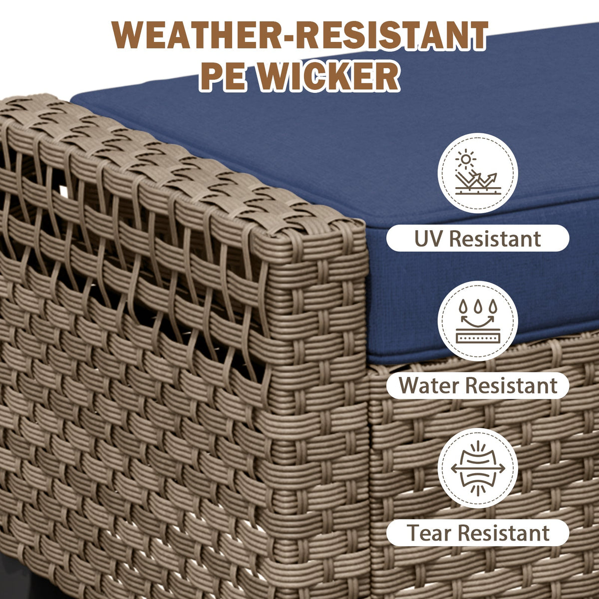 Modern Wicker Patio Ottoman Foot Rest, Brown/Gray - Eagle Peak®