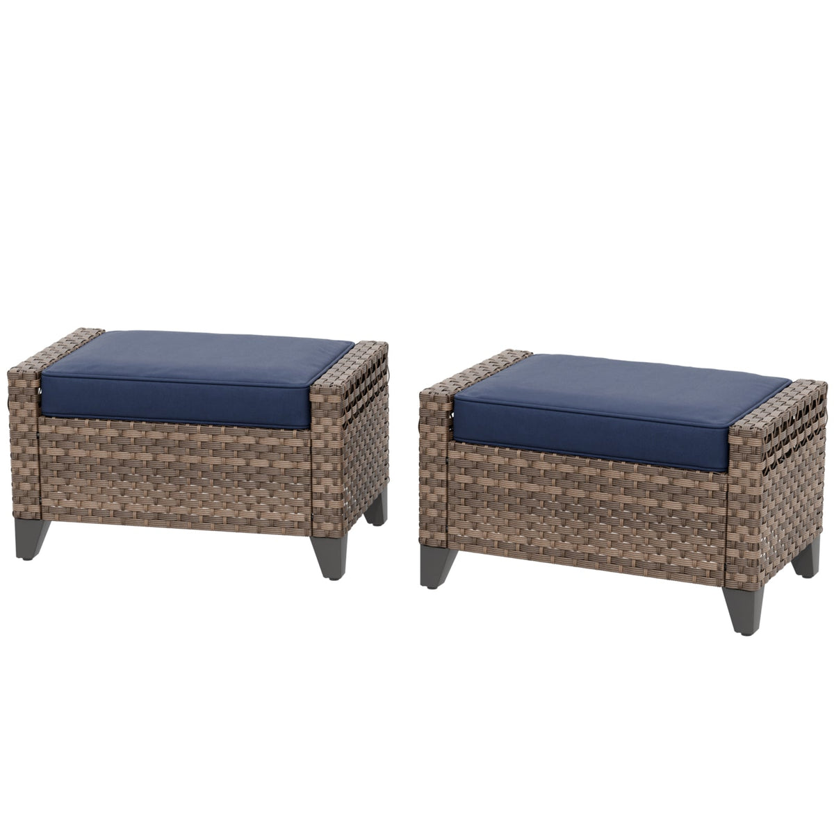 Modern Wicker Patio Ottoman Foot Rest, Brown/Gray - Eagle Peak®