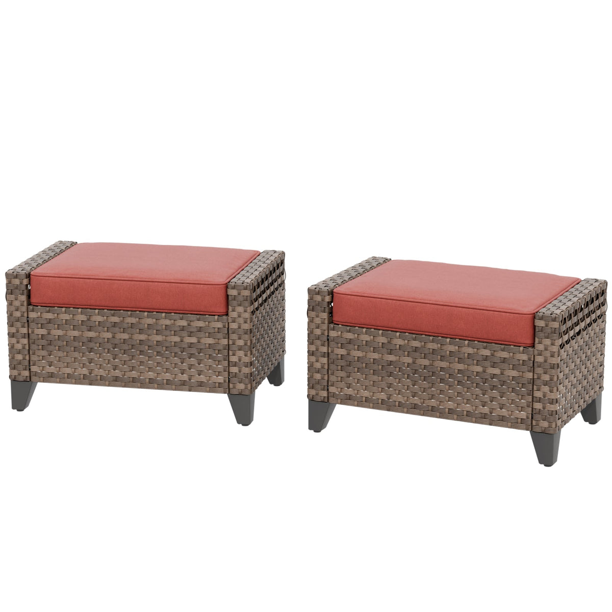 Modern Wicker Patio Ottoman Foot Rest, Brown/Gray - Eagle Peak®