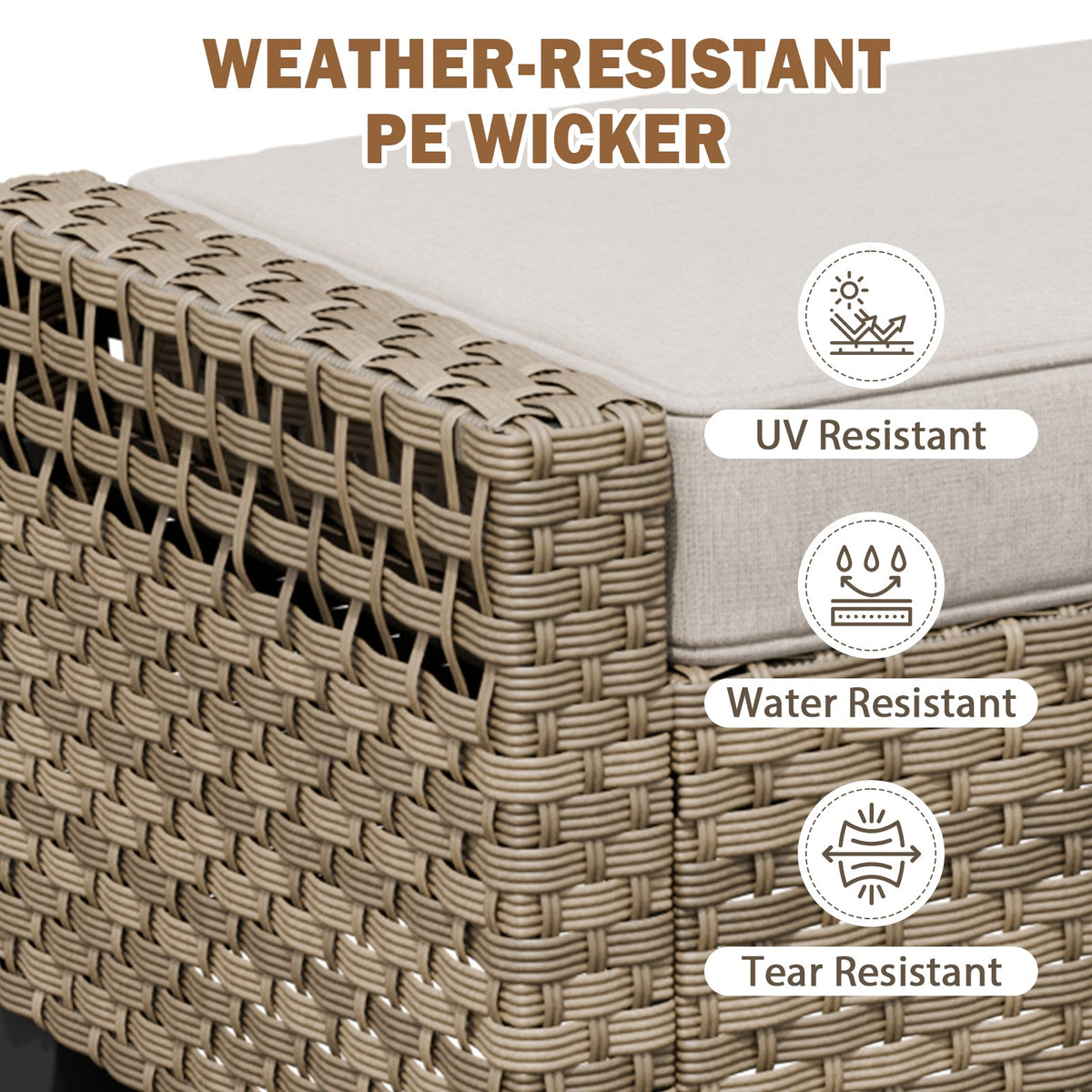 Modern Wicker Patio Ottoman Foot Rest, Brown/Gray - Eagle Peak®