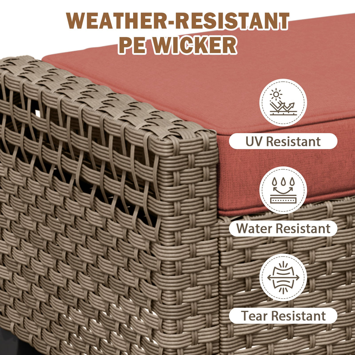 Modern Wicker Patio Ottoman Foot Rest, Brown/Gray - Eagle Peak®