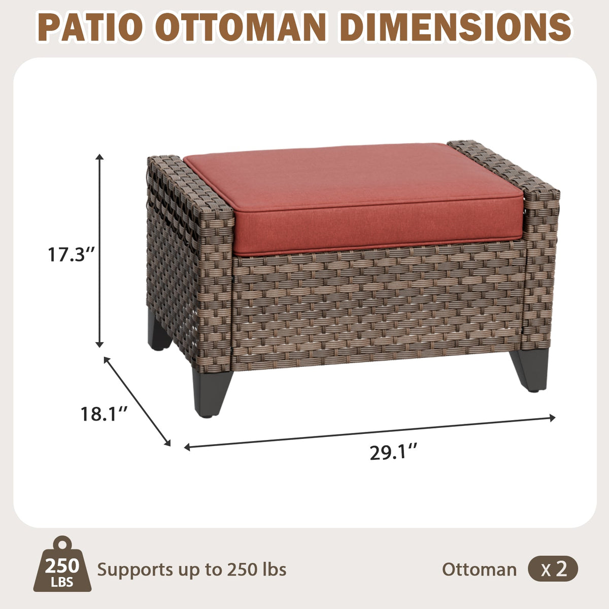 Modern Wicker Patio Ottoman Foot Rest, Brown/Gray - Eagle Peak®