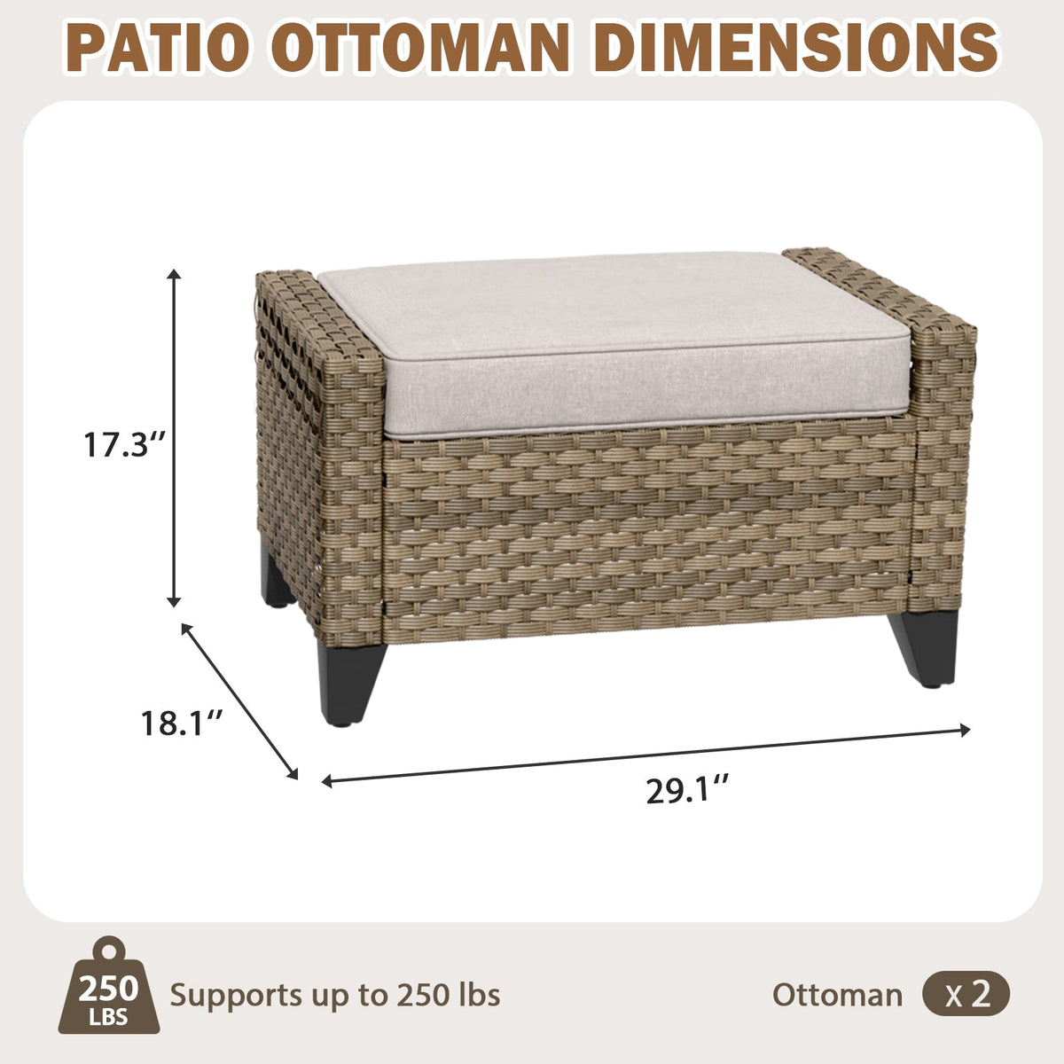 Modern Wicker Patio Ottoman Foot Rest, Brown/Gray - Eagle Peak®