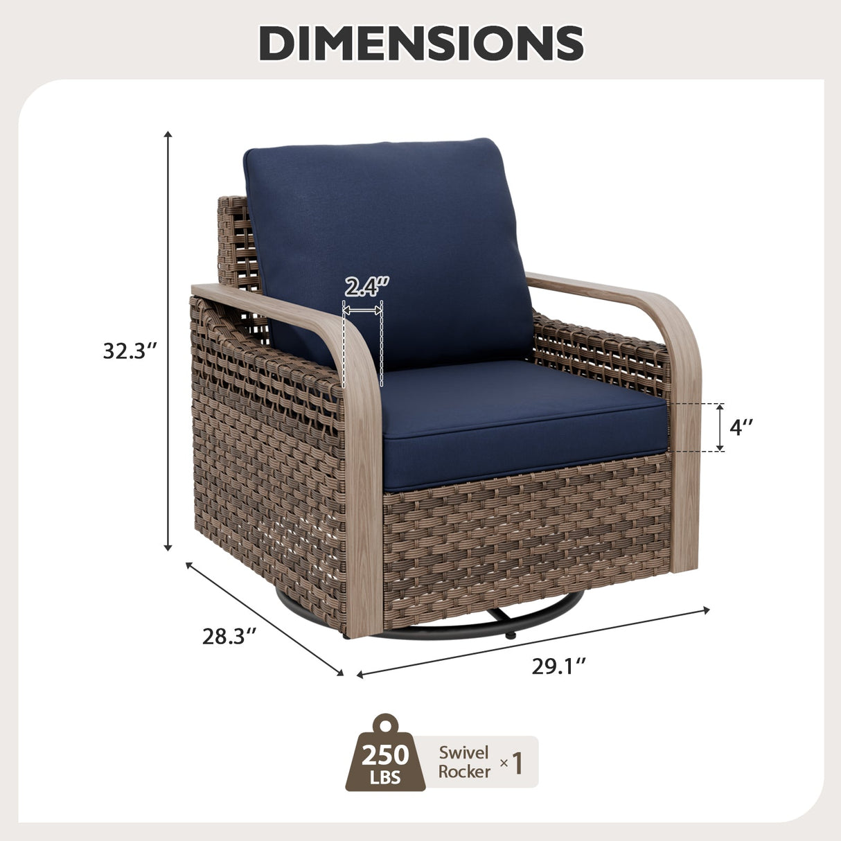 Modern Wicker Swivel Rocker Chair Outdoor, Brown/Gray - Eagle Peak Custom Canopy Tent
