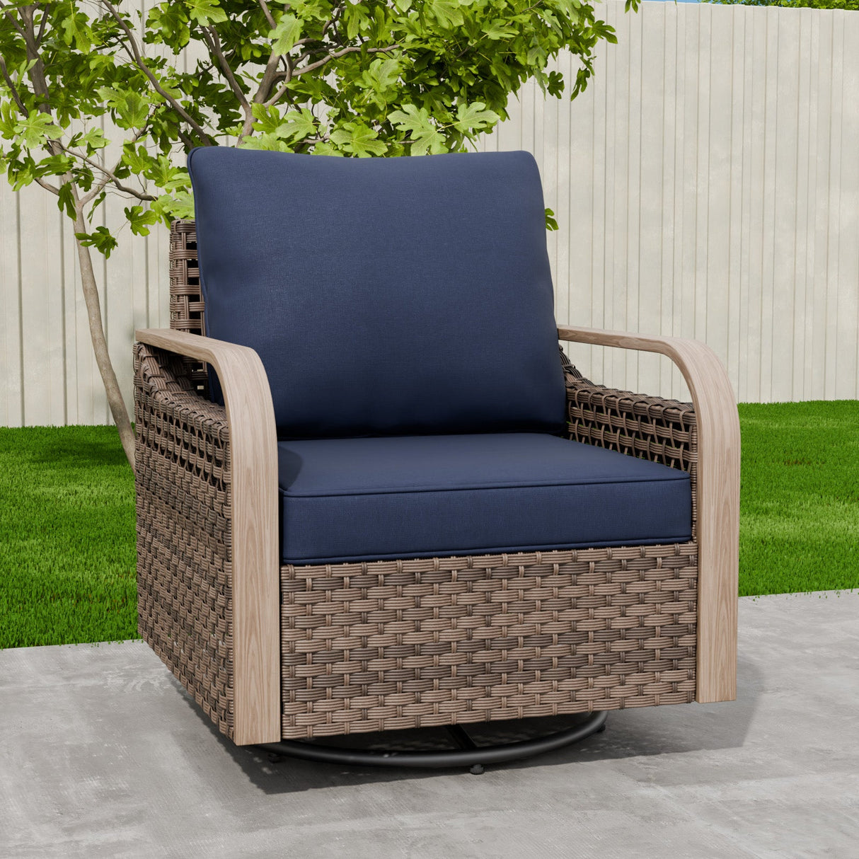 Modern Wicker Swivel Rocker Chair Outdoor, Brown/Gray - Eagle Peak Custom Canopy Tent