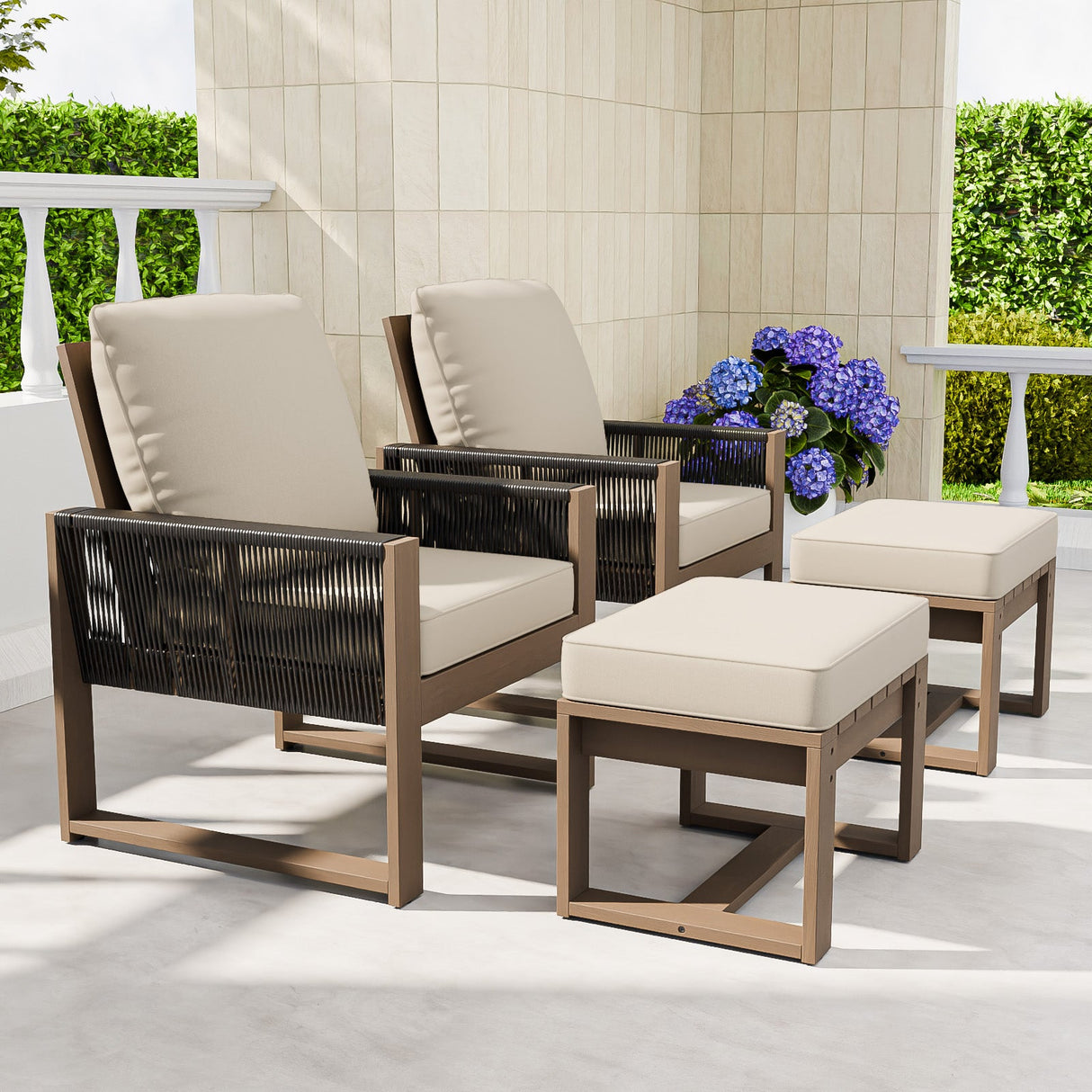 Natural Cedar Furniture Set, Chairs with Ottomans, 4 Pieces - Eagle Peak Custom Canopy Tent